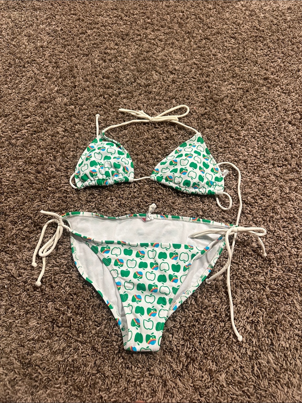 Girls Green Apple Print Tie-Side Bikini - Kids Swim